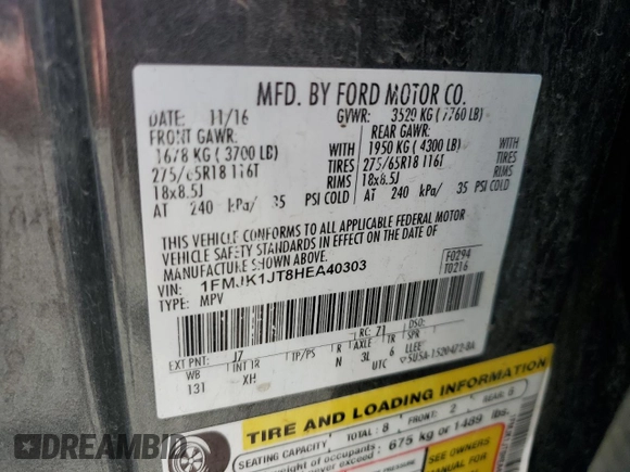 2017 Ford Expedition Max XLT with VIN 1FMJK1JT8HEA40303, listed as a Copart auction lot 58907515 with 150,703 mi miles and Salvage title. Bid and sale history available at DreamBid. Image 13.