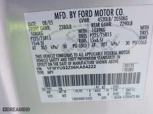 2006 Ford Escape XLS with VIN 1FMYU92Z06KA54222, listed as a IAAI auction lot 41819204 with 145,253 mi miles. Bid and sale history available at carsss.com. Image 9.