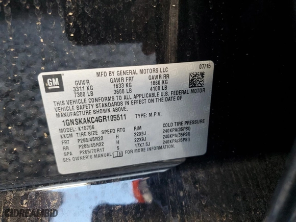 2016 Chevrolet Tahoe LS with VIN 1GNSKAKC4GR105511, listed as a Copart auction lot 80133654 with 94,017 mi miles and Salvage Title. Bid and sale history available at carsss.com. Image 13.