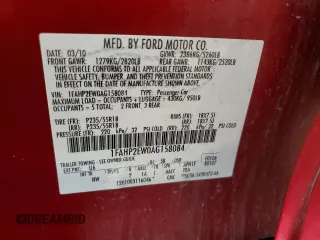 2010 Ford Taurus SEL с VIN 1FAHP2EW0AG158084, выставлен на аукционе Copart как лот 56856765 с пробегом 110 881 миль миль и Списание • Salvage title. История ставок и продаж доступна на DreamBid. Изображение 12.