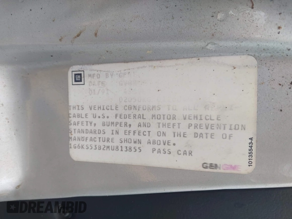 1991 Cadillac Seville z VIN 1G6KS53B2MU813855, wystawiony jako IAAI lot #42425470 z przebiegiem 168 194 mil mil oraz . Historia ofert i sprzedaży dostępna na DreamBid. Obrazek 9.