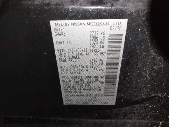 2016 Nissan Pathfinder Platinum with VIN 5N1AR2MM5GC631625, listed as a IAAI auction lot 41668488 with 171,531 mi miles and . Bid and sale history available at DreamBid. Image 9.