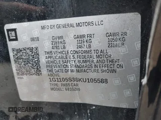 2019 Chevrolet Impala Premier with VIN 1G1105S36KU105588, listed as a IAAI auction lot 42106517 with 108,943 mi miles and . Bid and sale history available at DreamBid. Image 9.