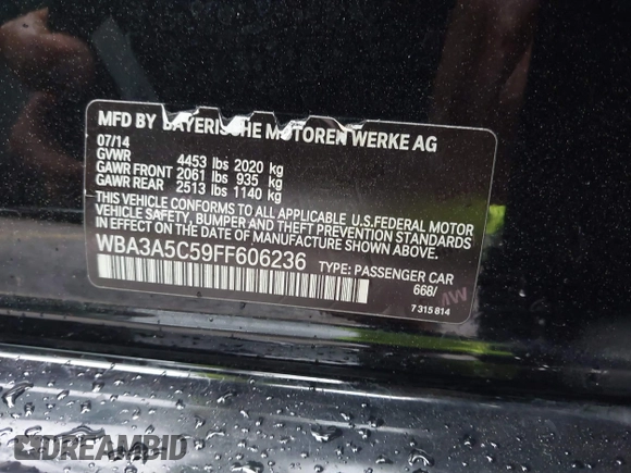 2015 BMW 3 Series 328i with VIN WBA3A5C59FF606236, listed as a IAAI auction lot 41690502 with 115,085 mi miles. Bid and sale history available at carsss.com. Image 9.