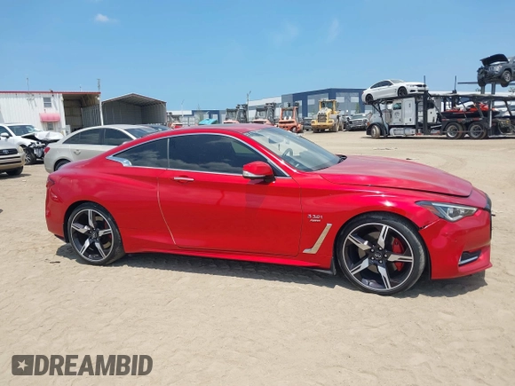 2018 Infiniti Q60 Red Sport 400 with VIN JN1FV7EL9JM630801, listed as a IAAI auction lot 42213699 with 76,759 mi miles and . Bid and sale history available at DreamBid. Image 14.