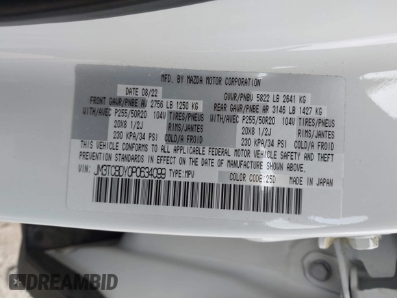 2023 Mazda CX-9 Grand Touring с VIN JM3TCBDY0P0634099, выставлен на аукционе IAAI как лот 41943704 с пробегом 5 615 миль миль и . История ставок и продаж доступна на DreamBid. Изображение 9.