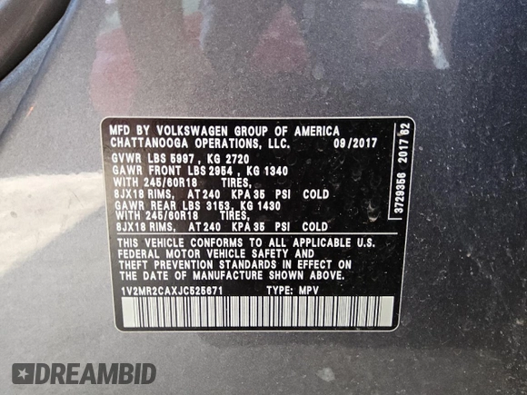 2018 Volkswagen Atlas SEL z VIN 1V2MR2CAXJC525671, wystawiony jako Copart lot #62485185 z przebiegiem 123 367 mil mil oraz Czysty tytuł • Clean title. Historia ofert i sprzedaży dostępna na DreamBid. Obrazek 13.