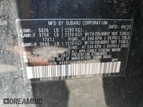 2024 Subaru Outback Wilderness с VIN 4S4BTGUD4R3167717, выставлен на аукционе Copart как лот 64037085 с пробегом 23 238 миль миль и Чистый • Clean title. История ставок и продаж доступна на DreamBid. Изображение 13.