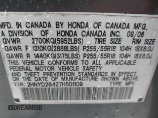 2007 Acura MDX Technology with VIN 2HNYD28427H501109, listed as a IAAI auction lot 42214693 with 210,244 mi miles and . Bid and sale history available at DreamBid. Image 9.