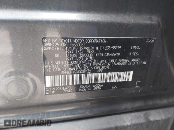 2021 Toyota RAV4 XSE with VIN JTMFB3FV7MD009432, listed as a IAAI auction lot 42439466 with 91,544 mi miles and . Bid and sale history available at DreamBid. Image 9.