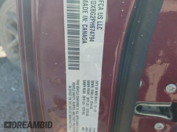 2023 Dodge Charger SXT with VIN 2C3CDXBG2PH674794, listed as a Copart auction lot 46147575 with 14,503 mi miles and Salvage Title. Bid and sale history available at carsss.com. Image 12.