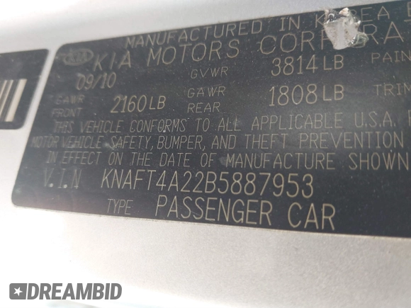 2011 Kia Forte LX with VIN KNAFT4A22B5887953, listed as a IAAI auction lot 41661816 with 1 mi miles. Bid and sale history available at carsss.com. Image 9.