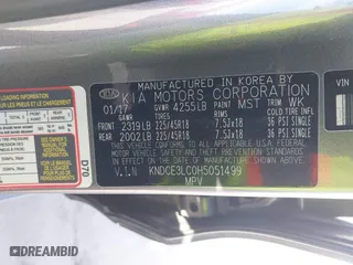 2017 Kia Niro Touring with VIN KNDCE3LC0H5051499, listed as a IAAI auction lot 41550176 with 82,592 mi miles. Bid and sale history available at carsss.com. Image 9.