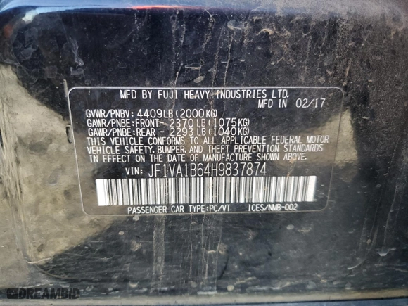 2017 Subaru WRX with VIN JF1VA1B64H9837874, listed as a Copart auction lot 87962545 with 122,331 mi miles and Salvage Title. Bid and sale history available at carsss.com. Image 12.