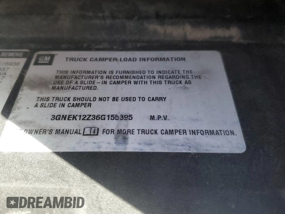 2006 Chevrolet Avalanche Z71 with VIN 3GNEK12Z36G155395, listed as a Copart auction lot 47679935 with Not Provided miles and Non Repairable. Bid and sale history available at DreamBid. Image 13.