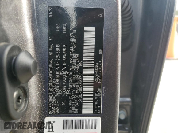 2022 Toyota Highlander LE z VIN 5TDBZRBHXNS566239, wystawiony jako Copart lot #49960015 z przebiegiem 47 997 mil mil oraz Szkoda całkowita • Salvage title. Historia ofert i sprzedaży dostępna na DreamBid. Obrazek 13.