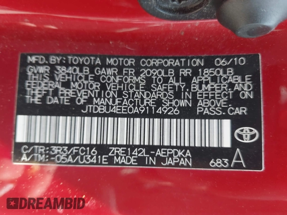 2010 Toyota Corolla with VIN JTDBU4EE0A9114926, listed as a IAAI auction lot 42094089 with 174,515 mi miles and . Bid and sale history available at DreamBid. Image 9.