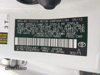 2012 Toyota Prius Two with VIN JTDZN3EU6C3176883, listed as a IAAI auction lot 41828270 with 241,241 mi miles and . Bid and sale history available at DreamBid. Image 9.