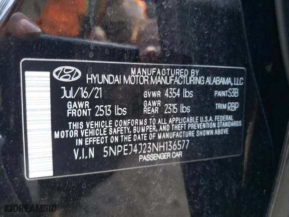 2022 Hyundai Sonata SEL Plus with VIN 5NPEJ4J23NH136577, listed as a Copart auction lot 60500774 with 17,011 mi miles and Salvage Title. Bid and sale history available at carsss.com. Image 12.
