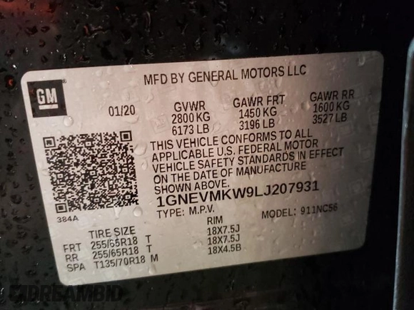 2020 Chevrolet Traverse LT Cloth с VIN 1GNEVMKW9LJ207931, выставлен на аукционе Copart как лот 87692555 с пробегом 106 571 миль миль и Списание • Salvage title. История ставок и продаж доступна на DreamBid. Изображение 13.