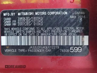 2016 Mitsubishi Lancer ES with VIN JA32U2FU4GU012219, listed as a IAAI auction lot 41292879 with 96,065 mi miles and . Bid and sale history available at DreamBid. Image 9.