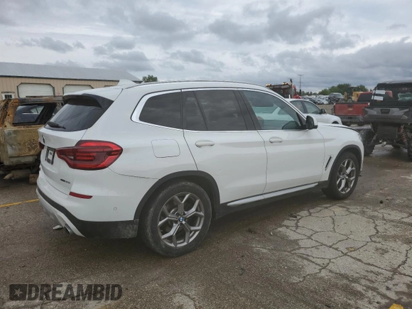 2021 BMW X3 xDrive30i with VIN 5UXTY5C09M9F31750, listed as a Copart auction lot 54862494 with 39,511 mi miles and Salvage Title. Bid and sale history available at DreamBid. Image 3.
