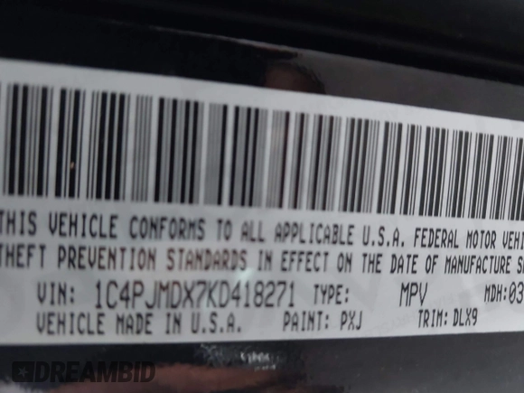 2019 Jeep Cherokee Limited with VIN 1C4PJMDX7KD418271, listed as a IAAI auction lot 41679371 with 53,914 mi miles. Bid and sale history available at carsss.com. Image 9.