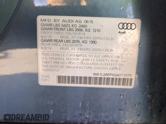 2016 Audi Q5 Premium Plus с VIN WA1L2AFP4GA011079, выставлен на аукционе Copart как лот 56651055 с пробегом 80 712 миль миль и Списание • Salvage title. История ставок и продаж доступна на DreamBid. Изображение 14.