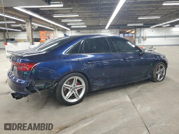 2019 Audi S4 Prestige with VIN WAUC4AF44KA005990, listed as a Copart auction lot 46662125 with 47,417 mi miles and Salvage Title. Bid and sale history available at carsss.com. Image 3.