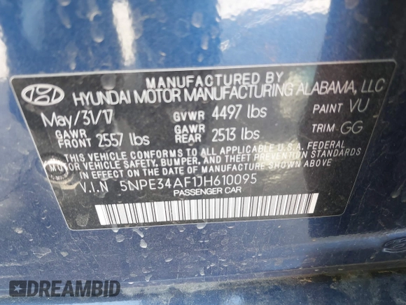 2018 Hyundai Sonata SEL with VIN 5NPE34AF1JH610095, listed as a IAAI auction lot 41692478 with 141,912 mi miles and . Bid and sale history available at carsss.com. Image 9.