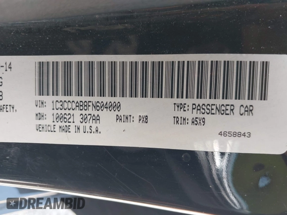 2015 Chrysler 200 Limited with VIN 1C3CCCAB8FN604000, listed as a IAAI auction lot 42026085 with 217,861 mi miles. Bid and sale history available at carsss.com. Image 9.