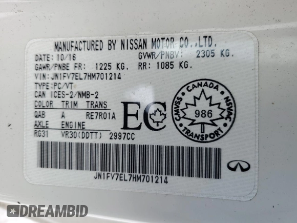 2017 Infiniti Q60 Red Sport 400 with VIN JN1FV7EL7HM701214, listed as a Copart auction lot 43966315 with Not provided miles and Clean title. Bid and sale history available at DreamBid. Image 12.