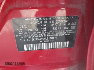 2020 Hyundai Accent SE with VIN 3KPC24A6XLE118473, listed as a IAAI auction lot 41905043 with 87,921 mi miles. Bid and sale history available at carsss.com. Image 9.