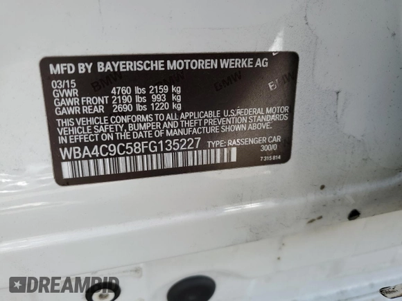 2015 BMW 4 Series 428i xDrive with VIN WBA4C9C58FG135227, listed as a Copart auction lot 44178973 with 91,571 mi miles and . Bid and sale history available at DreamBid. Image 12.