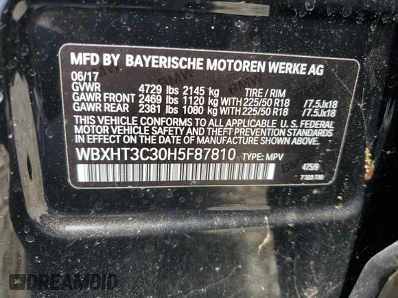 2017 BMW X1 xDrive28i with VIN WBXHT3C30H5F87810, listed as a Copart auction lot 55108255 with 66,578 mi miles and Clean Title. Bid and sale history available at DreamBid. Image 14.