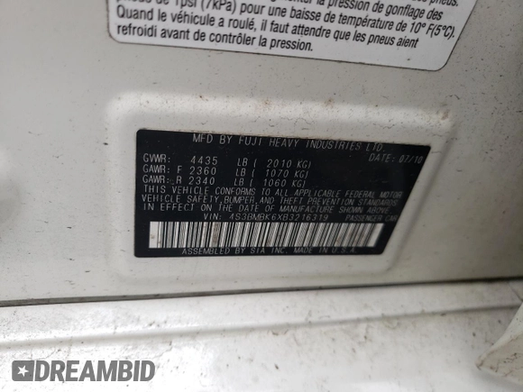 2011 Subaru Legacy Limited Power Moon with VIN 4S3BMBK6XB3216319, listed as a Copart auction lot 60756915 with 70,448 mi miles and Salvage title. Bid and sale history available at DreamBid. Image 13.