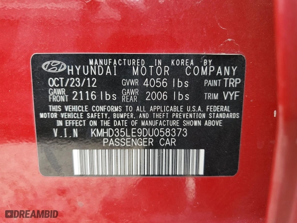 2013 Hyundai Elantra GT with VIN KMHD35LE9DU058373, listed as a Copart auction lot 59804034 with 131,539 mi miles and Salvage Title. Bid and sale history available at carsss.com. Image 12.