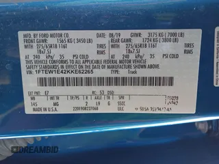 2019 Ford F-150 XL with VIN 1FTEW1E42KKE62265, listed as a IAAI auction lot 41477922 with 22,910 mi miles. Bid and sale history available at carsss.com. Image 9.