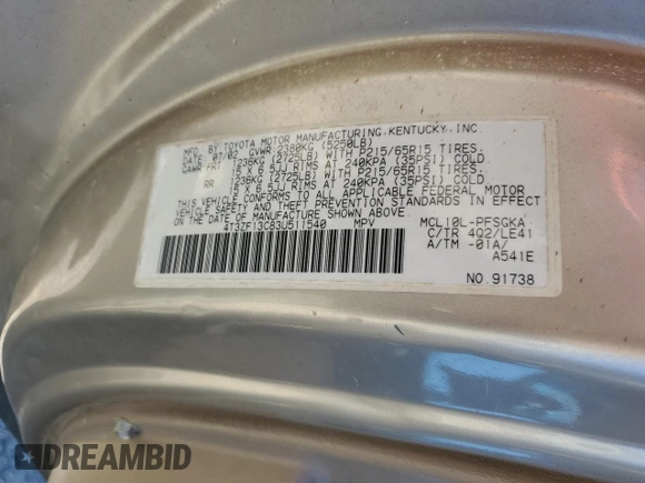 2003 Toyota Sienna LE with VIN 4T3ZF13C83U511540, listed as a Copart auction lot 70905154 with 327,206 mi miles and Salvage Title. Bid and sale history available at carsss.com. Image 15.