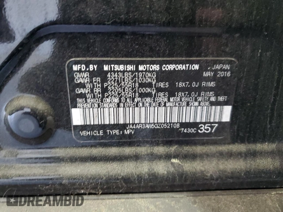 2016 Mitsubishi Outlander Sport 2.4 ES with VIN JA4AR3AW5GZ052108, listed as a Copart auction lot 52389295 with 142,130 mi miles and Salvage Title. Bid and sale history available at carsss.com. Image 13.