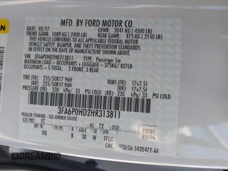2017 Ford Fusion SE с VIN 3FA6P0HD2HR313811, выставлен на аукционе IAAI как лот 42460885 с пробегом 170 591 миль миль и . История ставок и продаж доступна на DreamBid. Изображение 9.