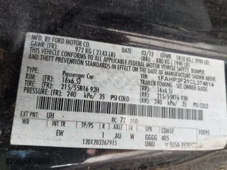 2012 Ford Focus SE with VIN 1FAHP3F21CL374814, listed as a IAAI auction lot 41940935 with 224,707 mi miles. Bid and sale history available at carsss.com. Image 9.