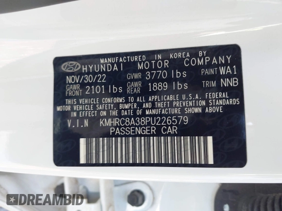 2023 Hyundai Venue Limited with VIN KMHRC8A38PU226579, listed as a IAAI auction lot 42096908 with 16,728 mi miles and . Bid and sale history available at DreamBid. Image 9.