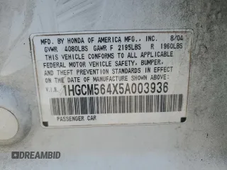 2005 Honda Accord LX with VIN 1HGCM564X5A003936, listed as a Copart auction lot 64819155 with 160,545 mi miles and Clean title. Bid and sale history available at DreamBid. Image 12.