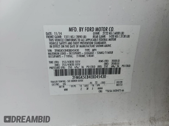 2014 Ford Flex SEL z VIN 2FMGK5C84EBD45430, wystawiony jako Copart lot #53736915 z przebiegiem 153 249 mil mil oraz Szkody całkowita. Historia ofert i sprzedaży dostępna na DreamBid. Obrazek 13.