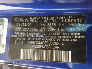 2023 Hyundai Elantra SEL with VIN KMHLS4AG6PU626354, listed as a Copart auction lot 52772775 with 48,737 mi miles and Salvage title. Bid and sale history available at DreamBid. Image 12.