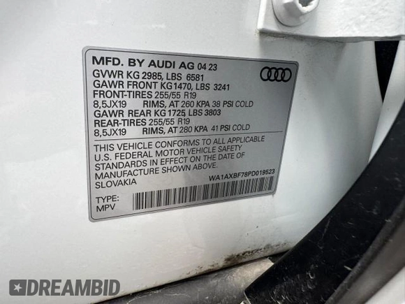 2023 Audi Q7 Premium with VIN WA1AXBF78PD019523, listed as a Copart auction lot 66156955 with 13,821 mi miles and Clean title. Bid and sale history available at DreamBid. Image 10.
