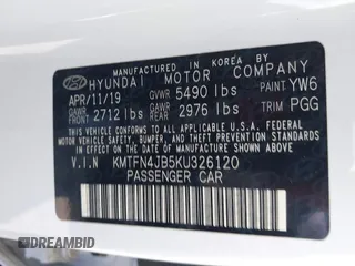 2019 Genesis G80 Sport with VIN KMTFN4JB5KU326120, listed as a IAAI auction lot 42317184 with 35,794 mi miles and . Bid and sale history available at DreamBid. Image 9.