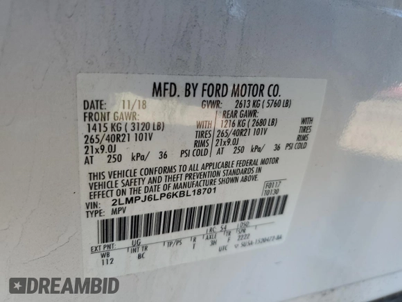 2019 Lincoln Nautilus Reserve with VIN 2LMPJ6LP6KBL18701, listed as a Copart auction lot 44176695 with Not provided miles and Salvage title. Bid and sale history available at DreamBid. Image 14.