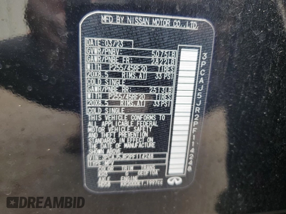 2023 Infiniti QX55 Luxe z VIN 3PCAJ5JR2PF114248, wystawiony jako Copart lot #44572305 z przebiegiem 18 599 mil mil oraz Szkoda całkowita • Salvage title. Historia ofert i sprzedaży dostępna na DreamBid. Obrazek 14.